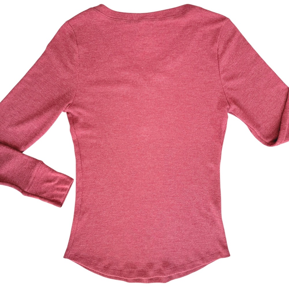 Womens Thermal Henley Bella Shirt Medium Heather Red Casual Layer Y2K Grunge - Picture 8 of 12